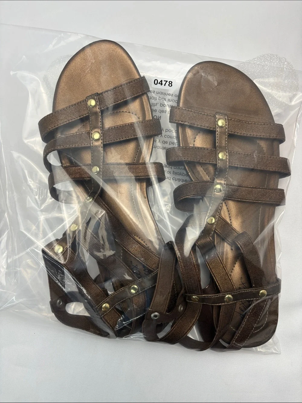 Dexflex Comfort Womens 6.5 Bronze Strappy Gold Studded Gladiator Sandals#478‎